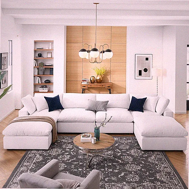 Modway Commix Down Filled Overstuffed 6-Piece Sectional Sofa in Pure White