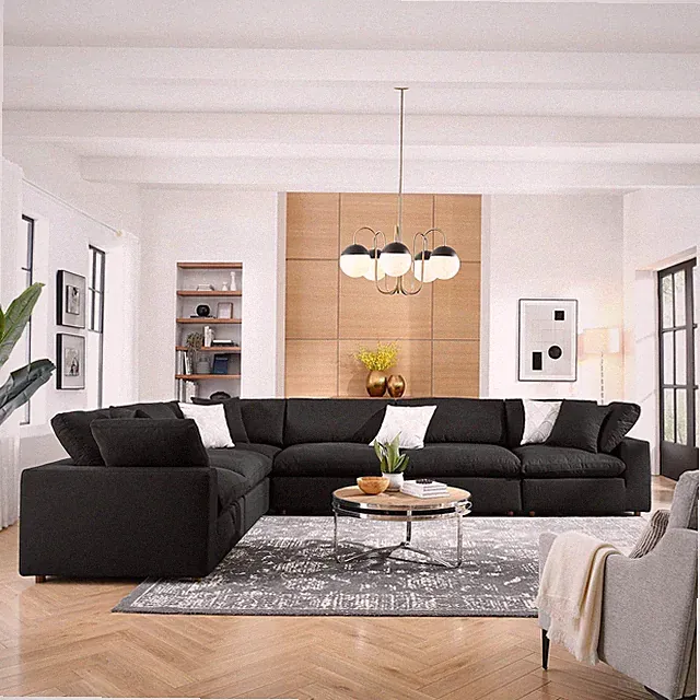 Modway Commix Down Filled Overstuffed 6 Piece Sectional Sofa Set in Black