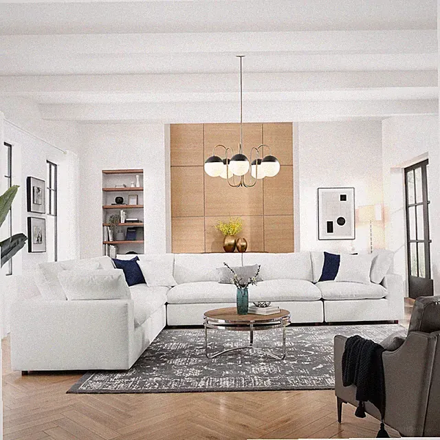 Modway Commix Down Filled Overstuffed 6 Piece Sectional Sofa Set in Pure White