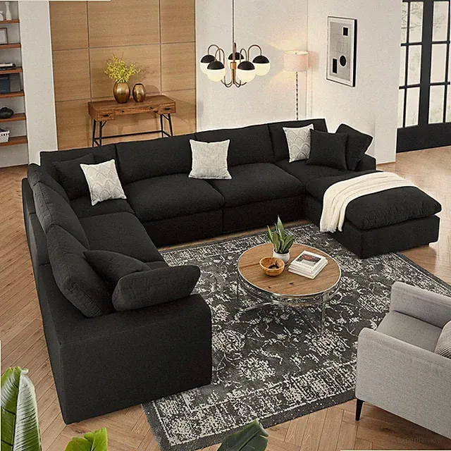 Modway Commix Down Filled Overstuffed 7-Piece Sectional Sofa in Black