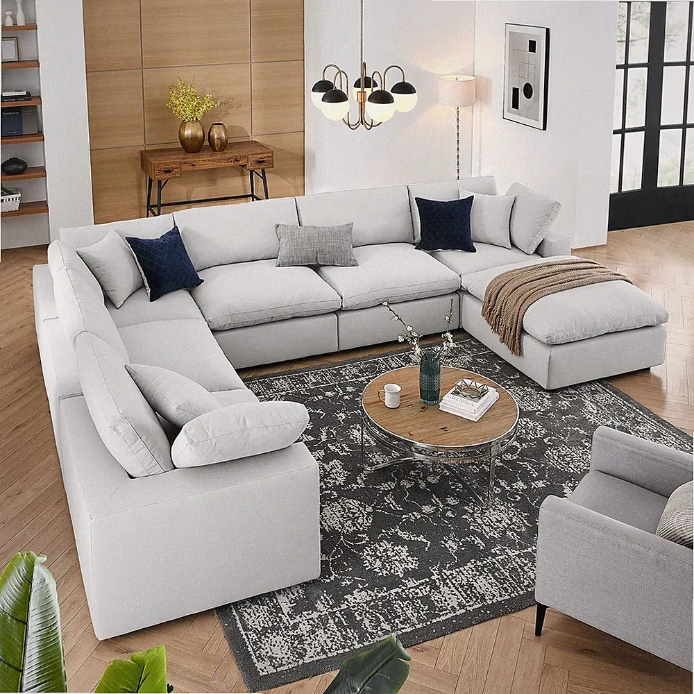 Modway Commix Down Filled Overstuffed 7-Piece Sectional Sofa in Light Gray
