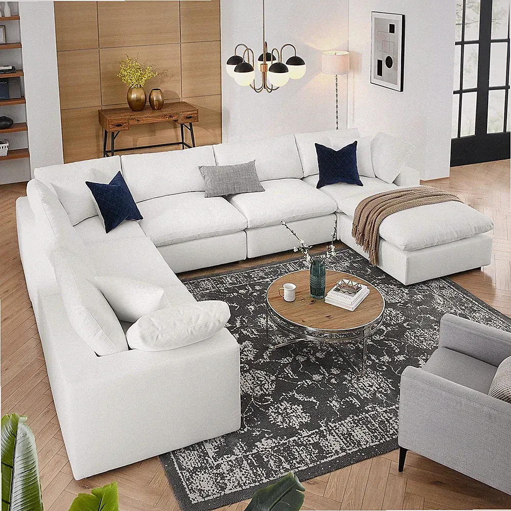 Modway Commix Down Filled Overstuffed 7-Piece Sectional Sofa in Pure White