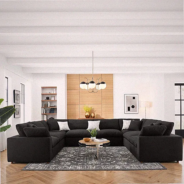 Modway Commix Down Filled Overstuffed 8-Piece Sectional Sofa in Black