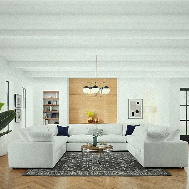 Modway Commix Down Filled Overstuffed 8-Piece Sectional Sofa in Pure White