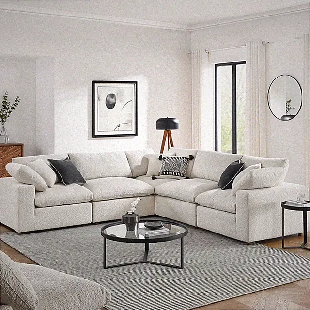 Modway Commix Down Filled Overstuffed Boucle 5-Piece Sectional Sofa in Ivory