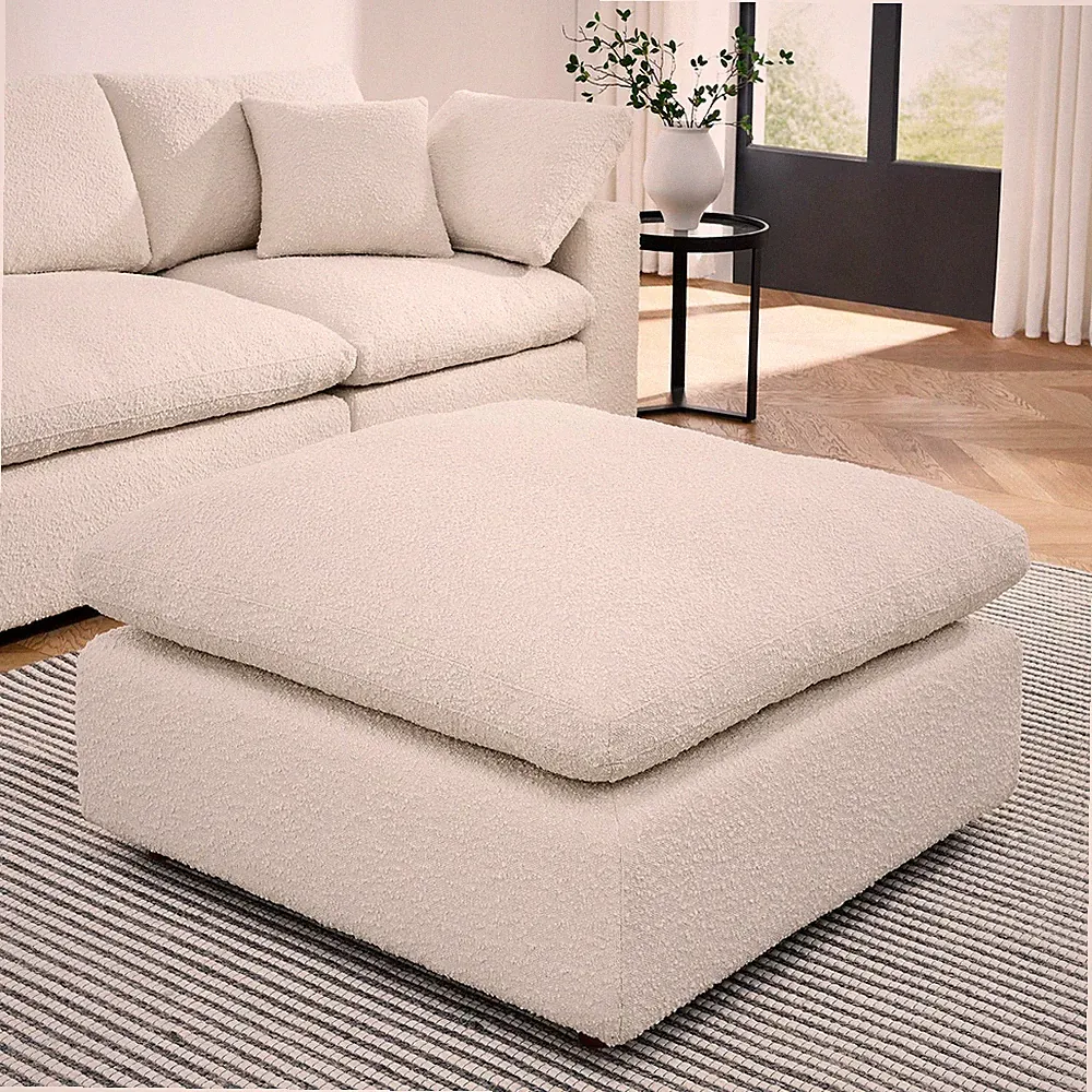 Modway Commix Down-Filled Overstuffed Boucle Sectional Sofa Ottoman in Ivory
