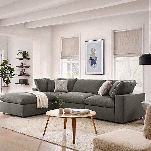 Modway Commix Down-Filled Overstuffed Upholstered 4-Piece Sectional Sofa in Gray