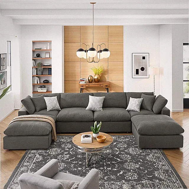 Modway Commix Down-Filled Overstuffed Upholstered 6-Piece Sectional Sofa in Gray