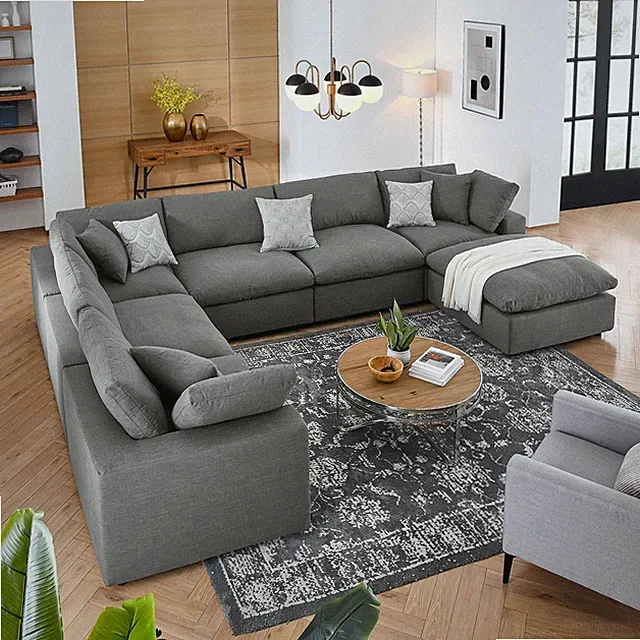 Modway Commix Down-Filled Overstuffed Upholstered 7-Piece Sectional Sofa in Gray