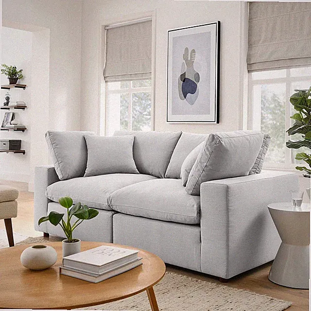 Modway Commix Down-Filled Overstuffed Upholstered Loveseat in Light Gray