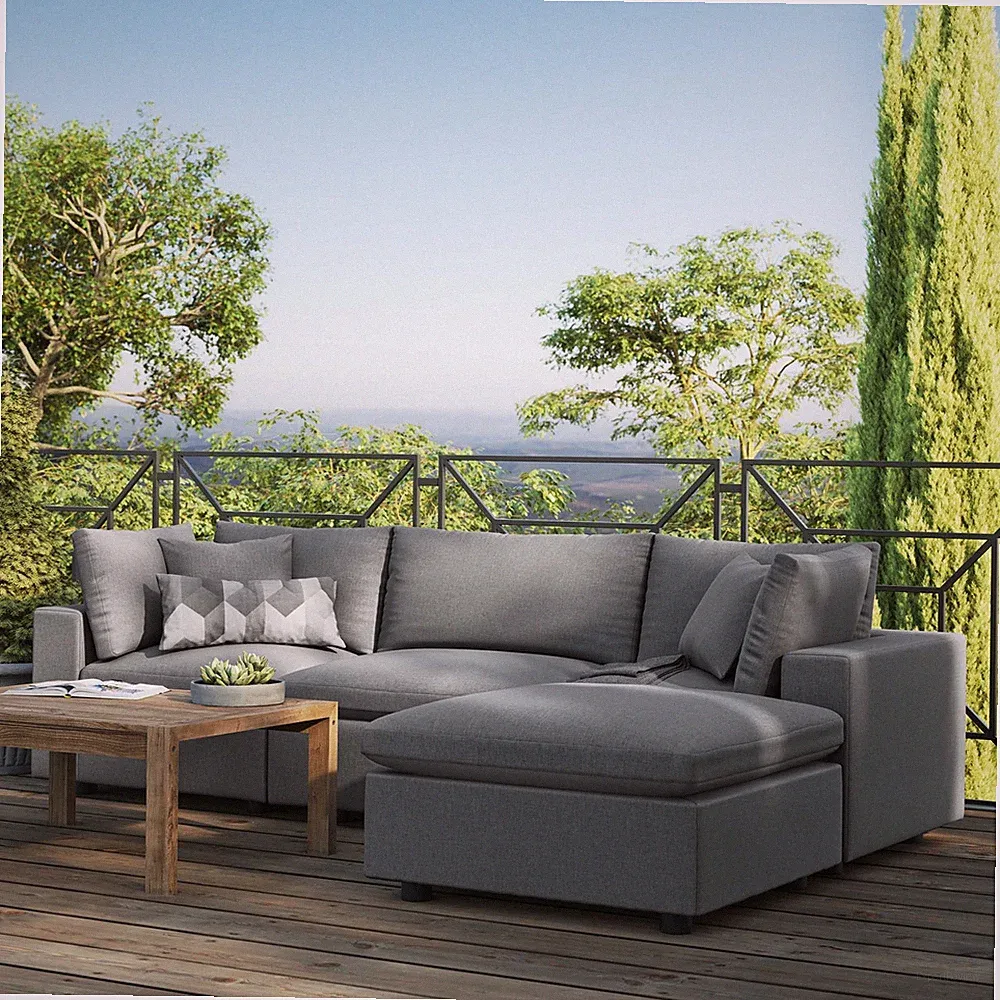 Modway Commix Outdoor Patio 4-Piece Sectional Sofa in Charcoal