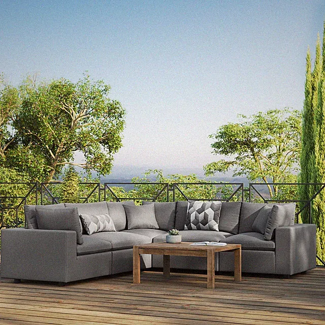Modway Commix Outdoor Patio 5-Piece Sectional Sofa in Charcoal
