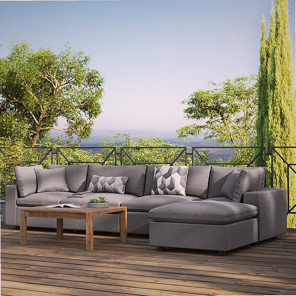 Modway Commix Outdoor Patio 5-Piece Sectional Sofa in Charcoal