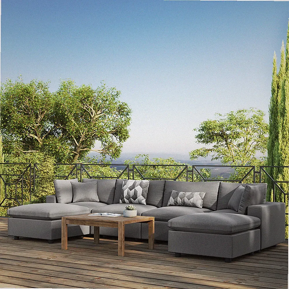 Modway Commix Outdoor Patio 6-Piece Sectional Sofa in Charcoal