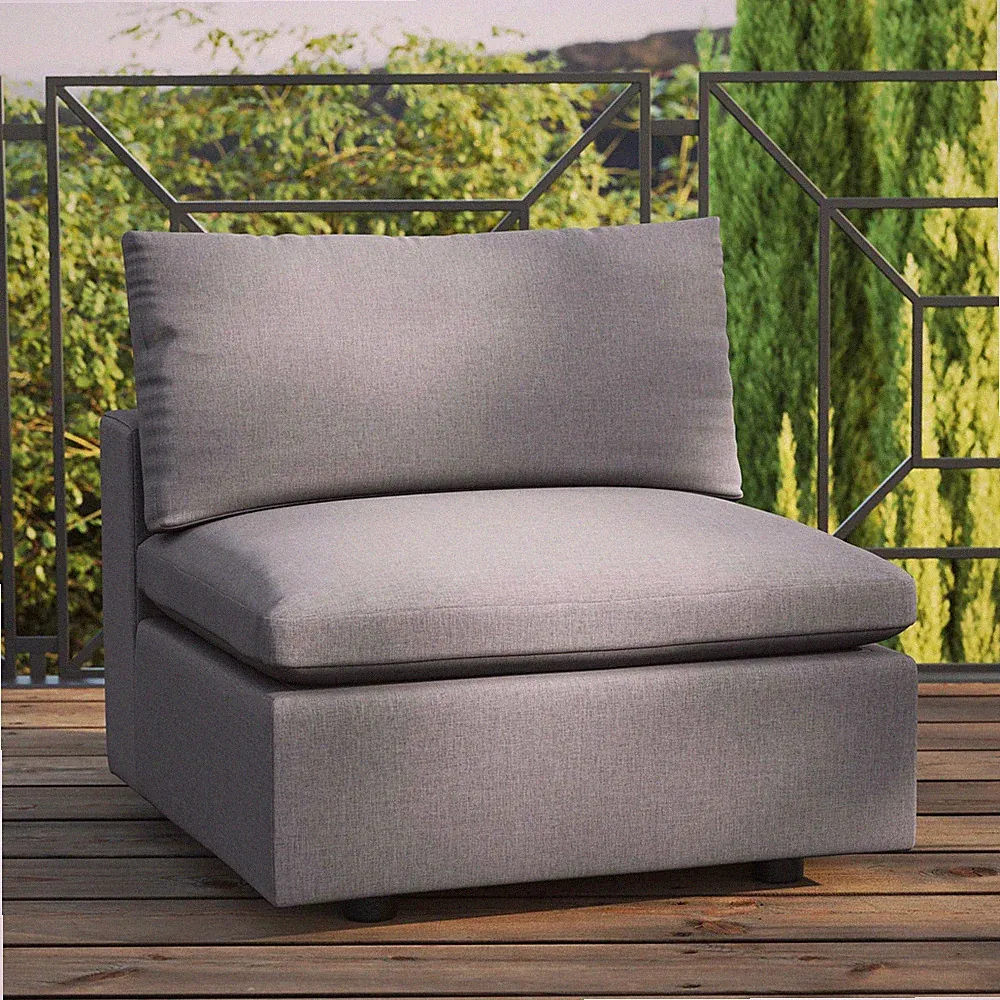 Modway Commix Outdoor Patio Overstuffed Sectional Sofa Armless Chair in Charcoal