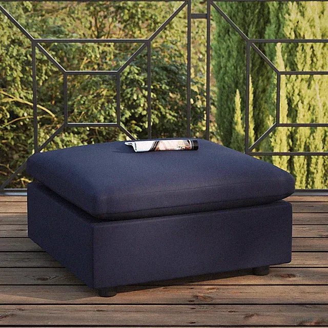 Modway Commix Outdoor Patio Overstuffed Sectional Sofa Ottoman in Navy