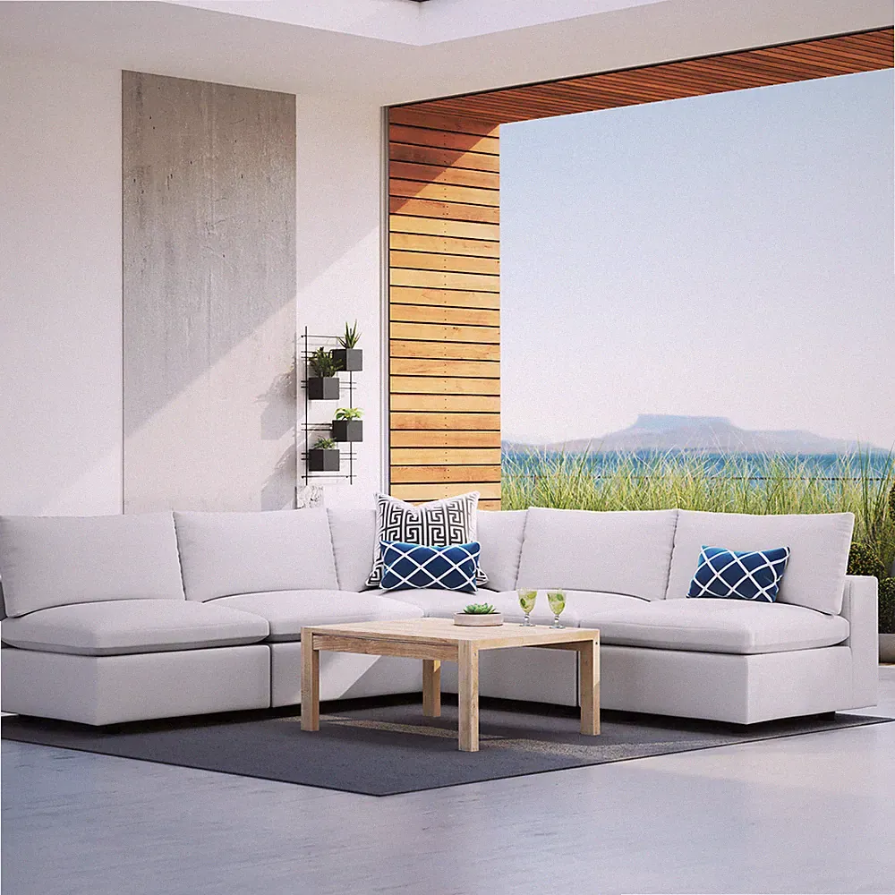 Modway Commix Outdoor Patio Sunbrella® 5-Piece Sectional Sofa in White