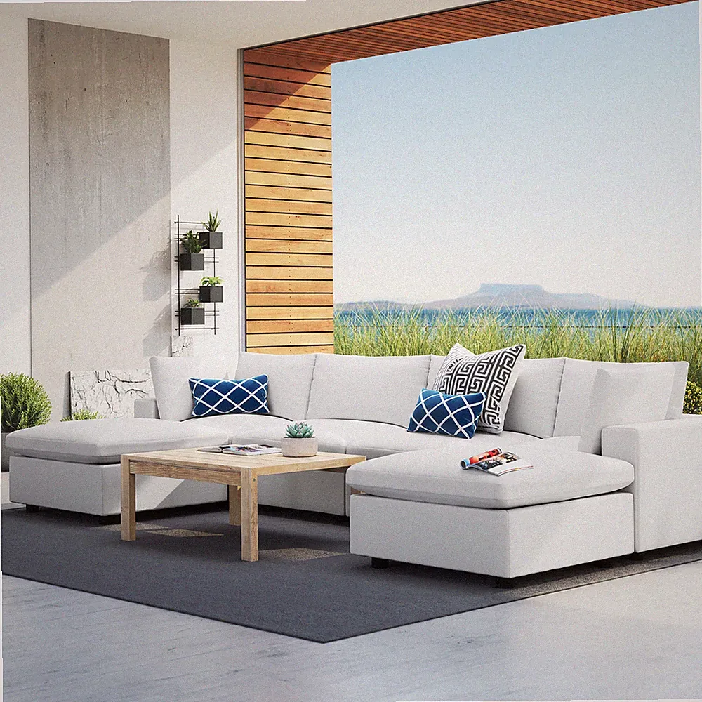 Modway Commix Outdoor Patio Sunbrella® 6-Piece Sectional Sofa in White