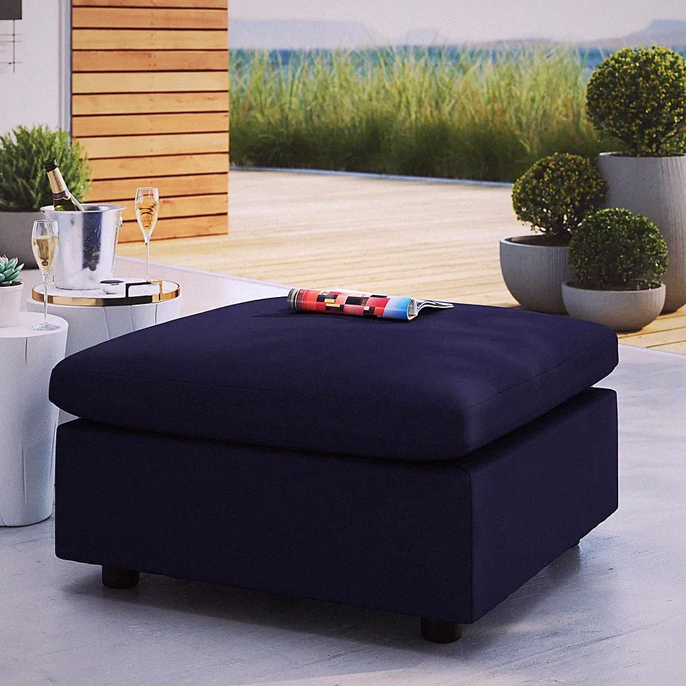 Modway Commix Outdoor Patio Sunbrella® Sectional Sofa Ottoman in Navy