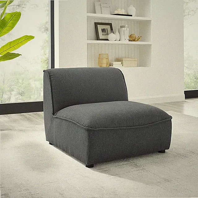 Modway Compromise Fabric Upholstered Sectional Sofa Armless Chair in Charcoal