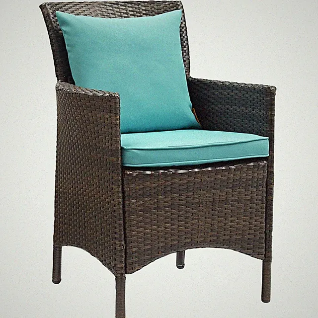 Modway Conduit Outdoor Patio Wicker Rattan Dining Armchair in Brown Turquoise