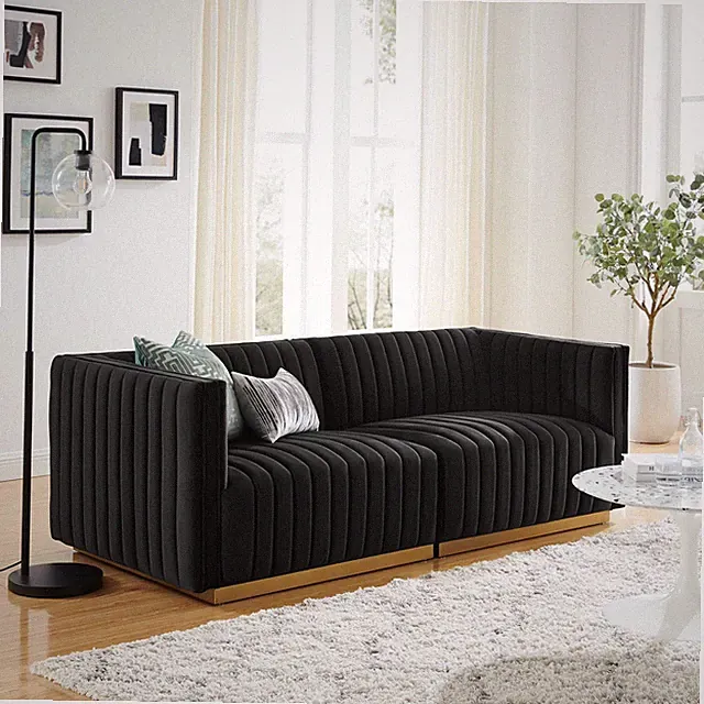 Modway Conjure Channel Tufted Performance Velvet Loveseat in Gold Black