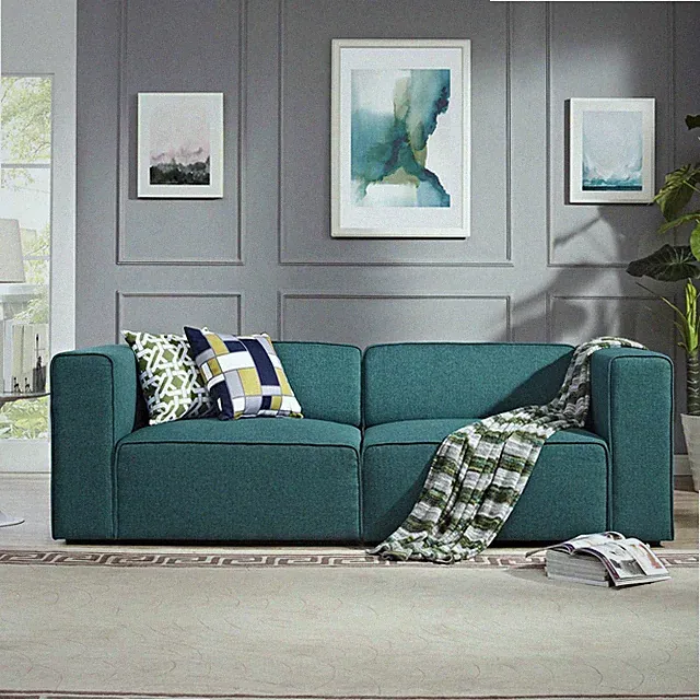 Modway Contemporary Modern Upholstered Fabric 2PC Sectional Sofa Set in Teal