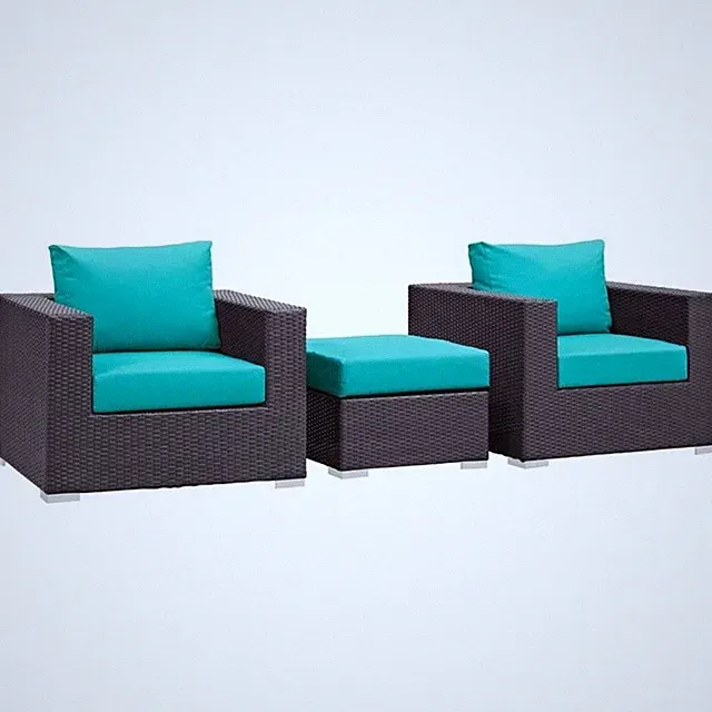 Modway Convene 3-Piece Aluminum and Rattan Patio Sofa Set in Turquoise/Espresso