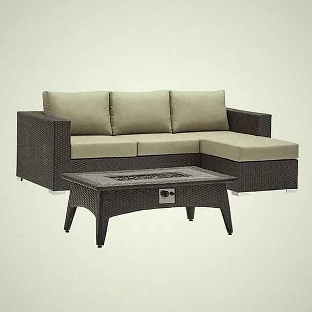 Modway Convene 3-Piece Outdoor Wicker Rattan Set with Fire Pit - Espresso/Beige