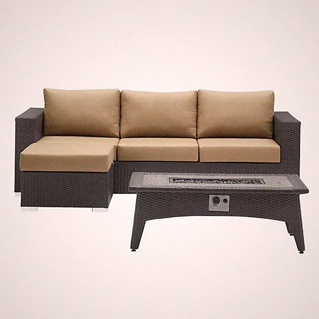 Modway Convene 3-Piece Outdoor Wicker Rattan Set with Fire Pit - Espresso/Mocha