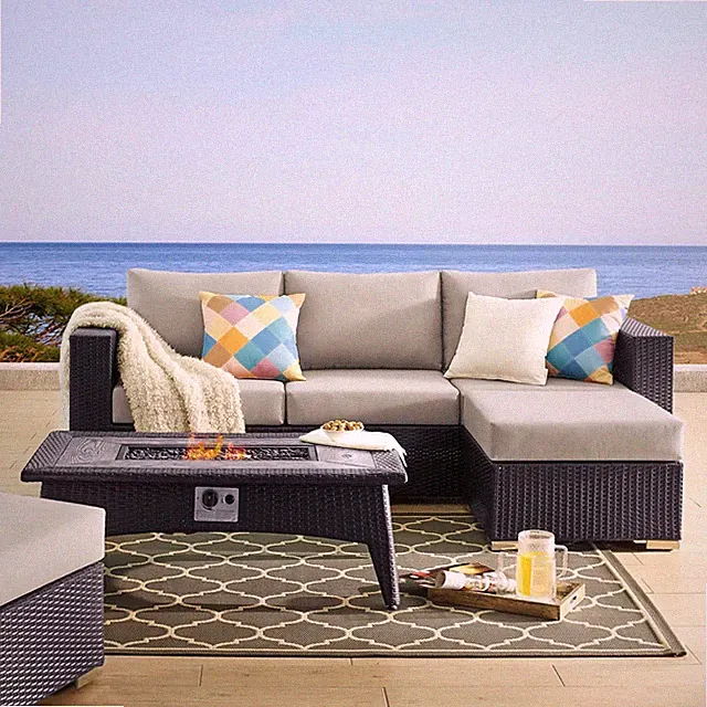 Modway Convene 3 Piece Set Outdoor Patio with Fire Pit in Espresso Beige