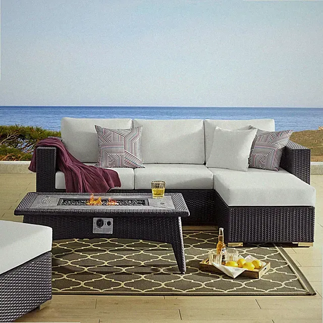 Modway Convene 3 Piece Set Outdoor Patio with Fire Pit in Espresso White