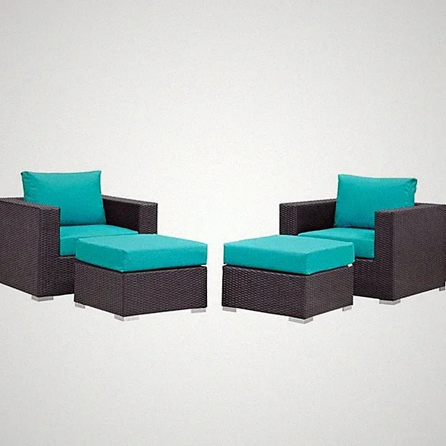 Modway Convene 4-Piece Aluminum Rattan Patio Sectional Set in Espresso/Turquoise