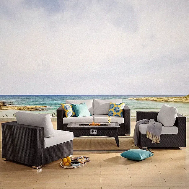 Modway Convene 5 Piece Set Outdoor Patio with Fire Pit in Espresso White