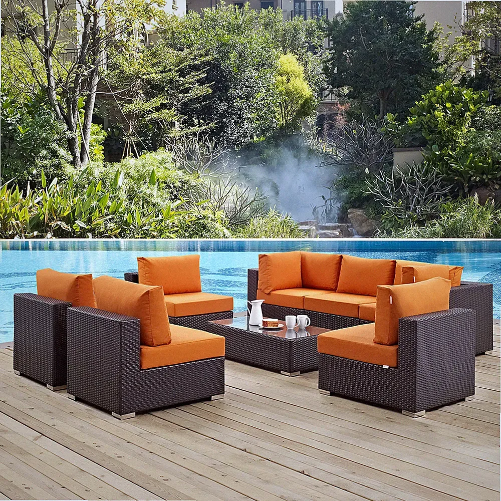 Modway Convene 8-pc Outdoor Patio Sectional Set in Espresso Orange