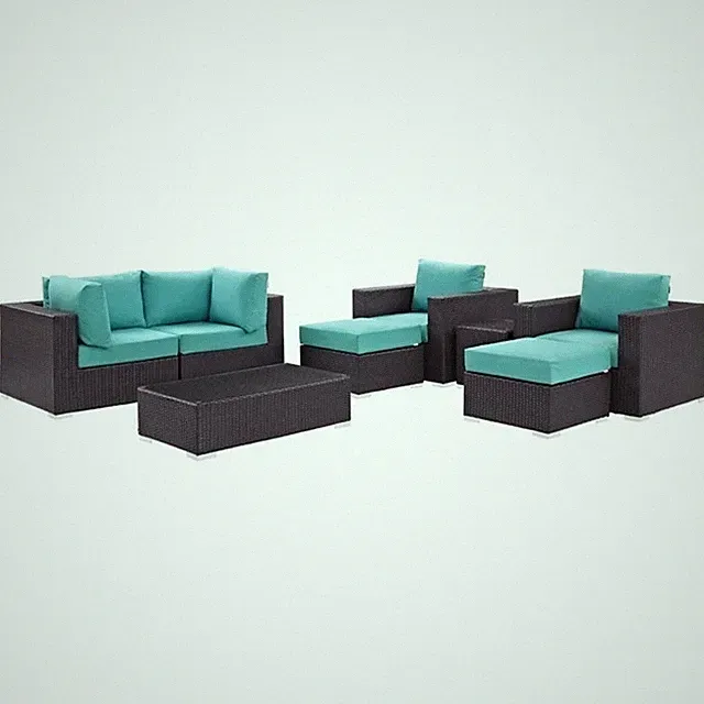 Modway Convene 8-Piece Aluminum Rattan Patio Sectional Set - Espresso/Turquoise