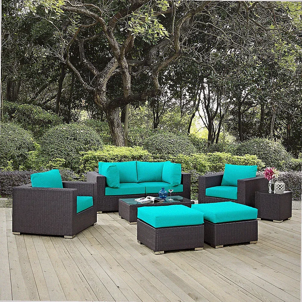 Modway Convene 8 Piece Outdoor Patio Sectional Set in Espresso Turquoise