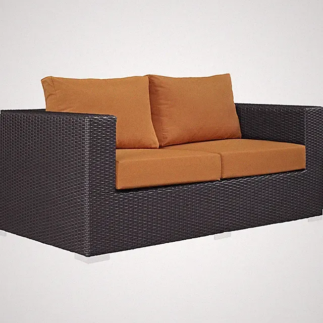 Modway Convene Aluminum and Rattan Patio Loveseat in Espresso/Orange
