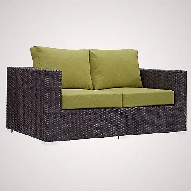 Modway Convene Aluminum and Rattan Patio Loveseat in Espresso/Peridot
