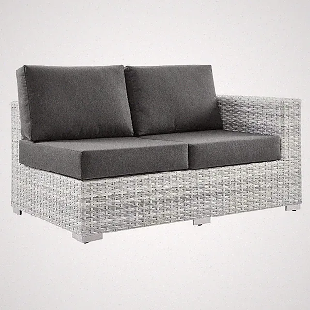 Modway Convene Fabric & Rattan Patio Right-Arm Loveseat in Light Gray/Charcoal