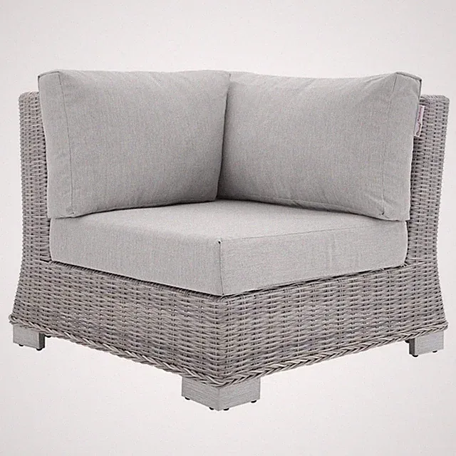 Modway Conway Modern Rattan & Fabric Outdoor Corner Chair in Light Gray