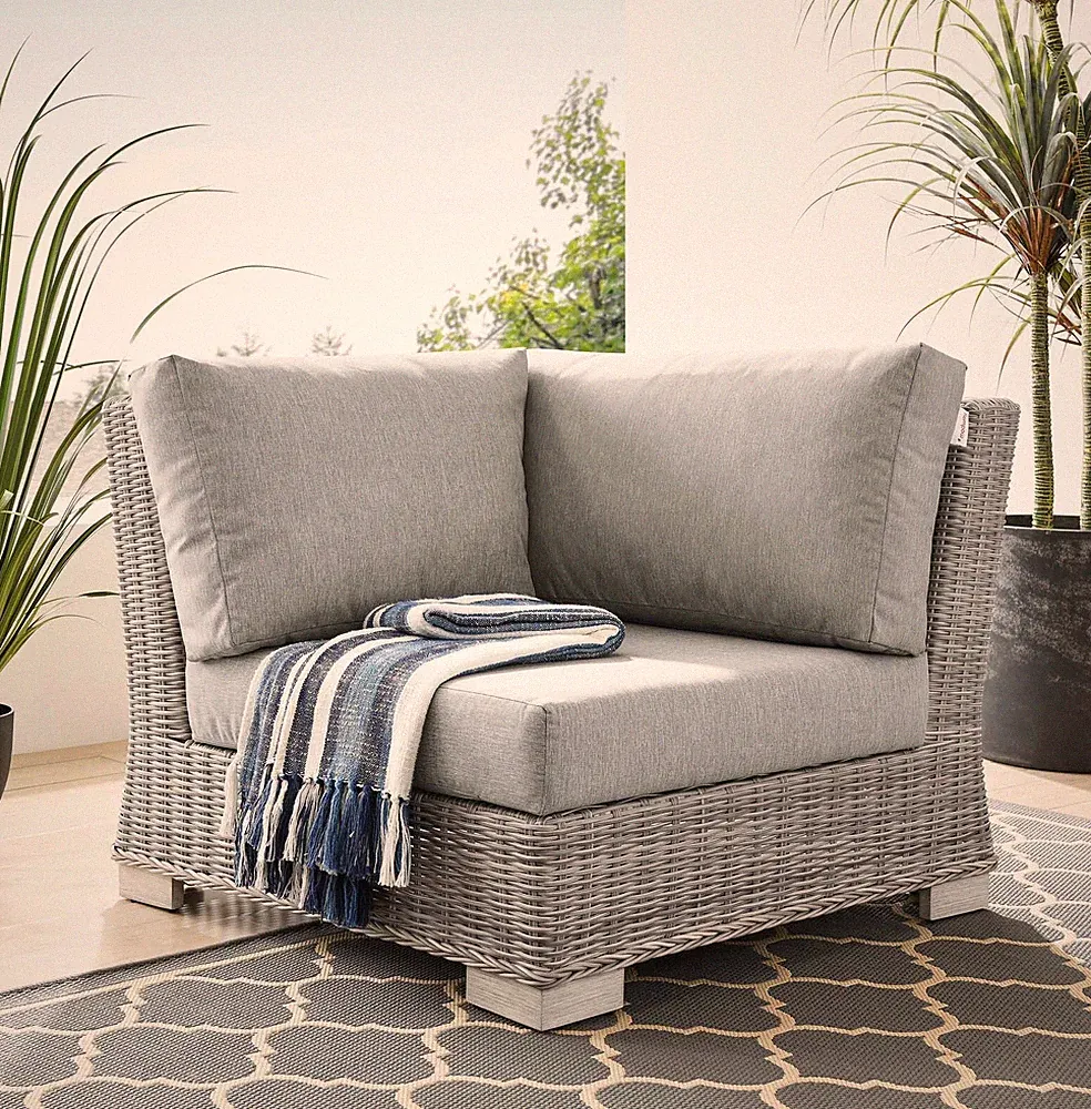 Modway Conway Outdoor Patio Wicker Rattan Corner Chair in Light Gray Gray
