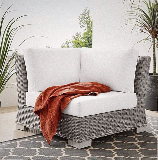 Modway Conway Outdoor Patio Wicker Rattan Corner Chair in Light Gray White