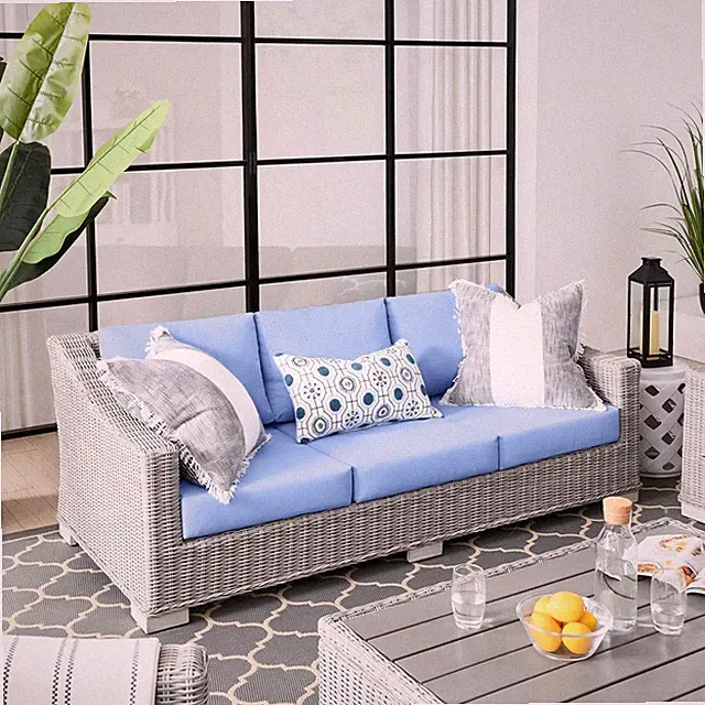 Modway Conway Outdoor Patio Wicker Rattan Sofa in Light Gray Light Blue