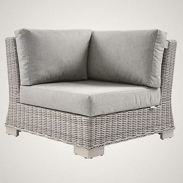 Modway Conway Wicker / Rattan Patio Corner Chair in Light Gray