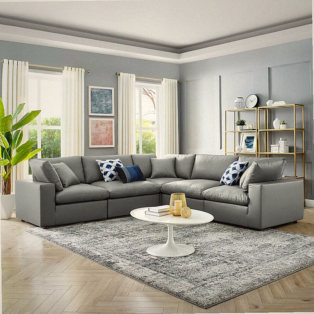 Modway Down Filled Overstuffed Vegan Leather 5-Piece Sectional Sofa