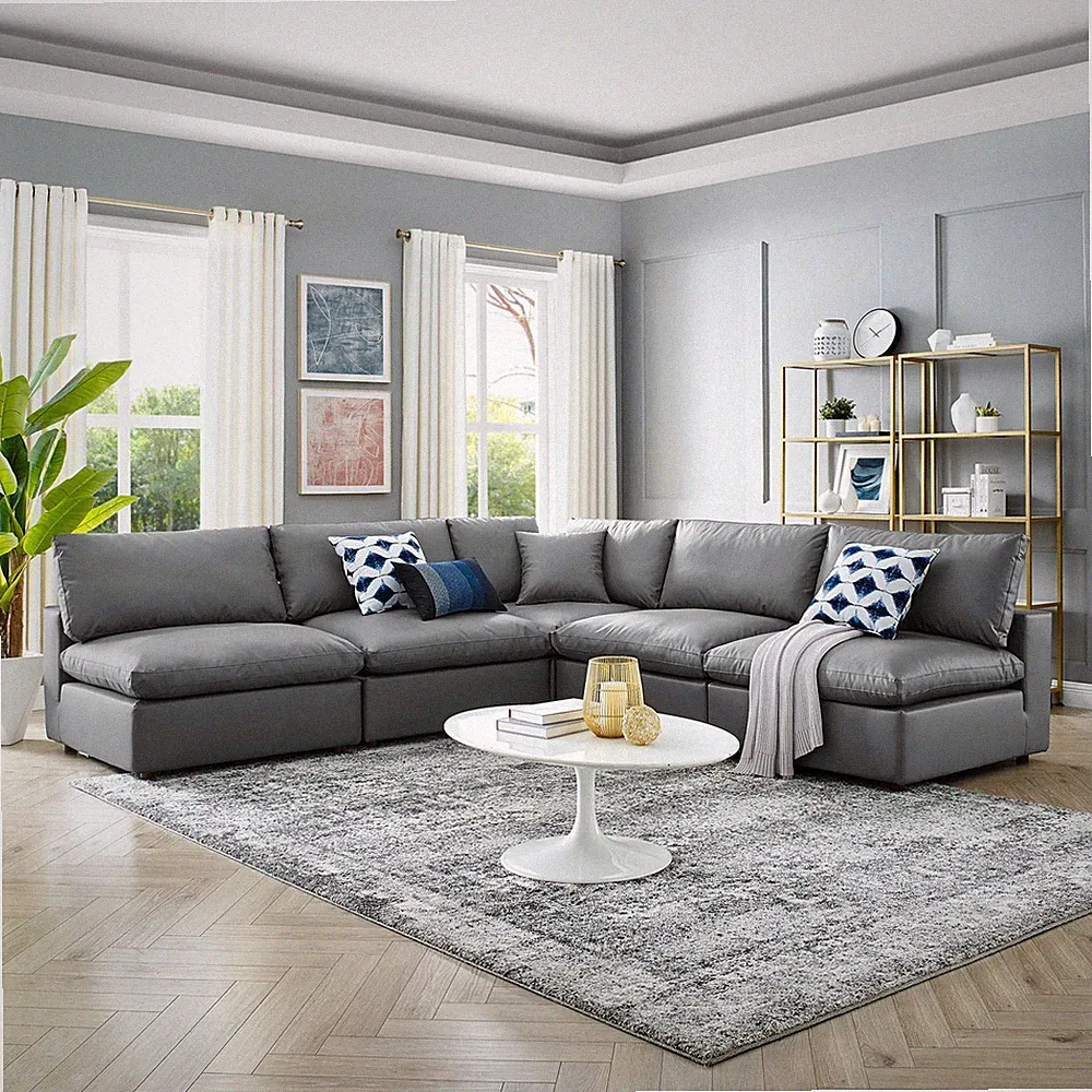 Modway Down Filled Overstuffed Vegan Leather 5-Piece Sectional Sofa