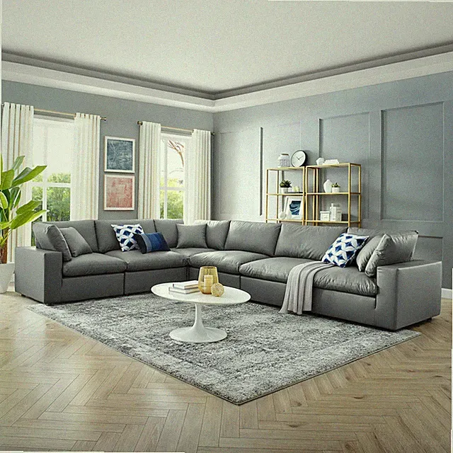 Modway Down Filled Overstuffed Vegan Leather 6-Piece Sectional Sofa