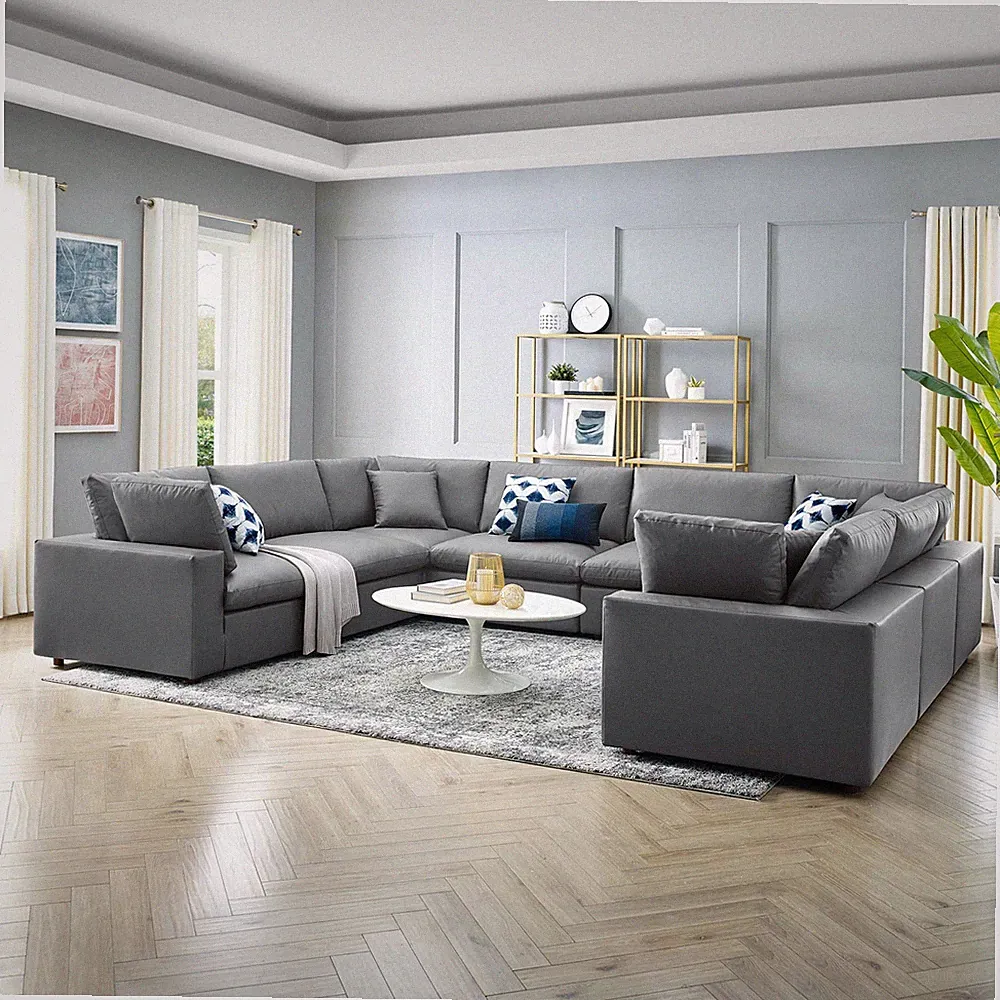 Modway Down Filled Overstuffed Vegan Leather 8-Piece Sectional Sofa
