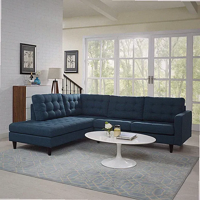 Modway Empress 2 Piece Upholstered Fabric Left Facing Bumper Sectional in Azure
